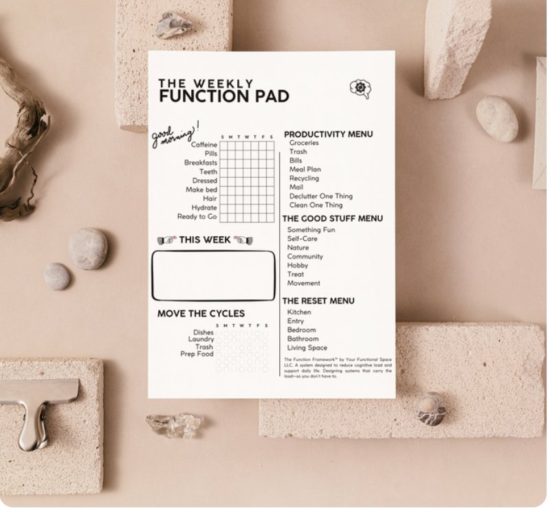 The Weekly Function Pad — a tear-off weekly support sheet